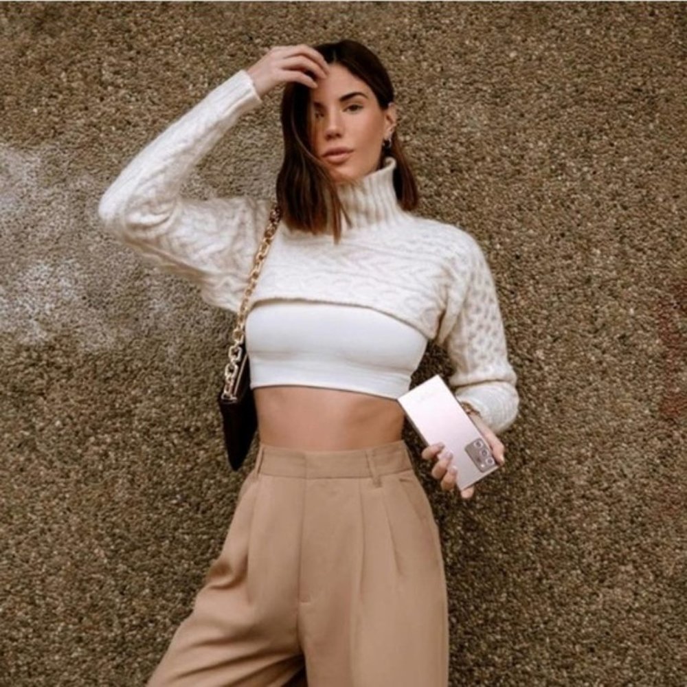 Zara Cable Knit Arm Warmer Scarf Sweater - Picture 2 of 16